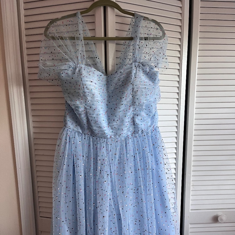 UNIQUE VINTAGE  Light Blue & Confetti Dots Garden State Swing Dress BNWT